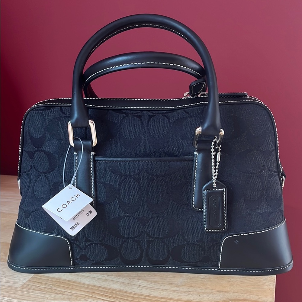 Vintage Coach Black Satchel with Leather Trim and Chrome Hardware